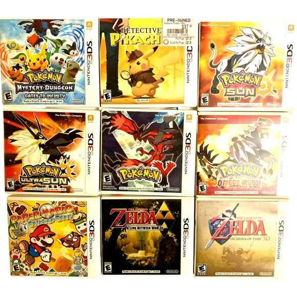 Vintage Nintendo 3DS Pokémon Sun Pikachu Super Mario Zelda 9 CASES ONLY NO GAMES - Picture 1 of 7